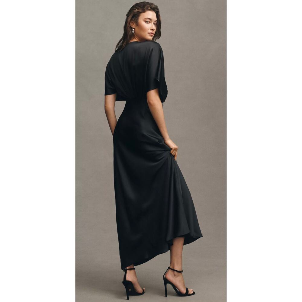 BHLDN Amelia Deep-V Neck Plunge Flutter Short Sleeve Satin Maxi Dress Gown US10 - Picture 2 of 15